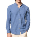 Camicia uomo in puro lino collo coreano tinta unita – slim fit