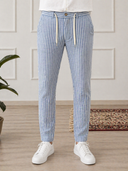 Pantalone uomo sartoriale in lino e cotone rigato - slim fit