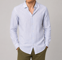 Camicia uomo in lino e cotone rigata collo francese – slim fit