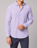 Camicia uomo in lino e cotone rigata collo francese – slim fit