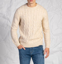 Maglia uomo girocollo con costine a trecce in misto lana