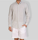 Camicia uomo in cotone e lino con collo francese - slim fit