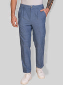 Pantalone uomo sartoriale in lino e cotone spigato con pinces – slim fit