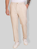 Pantalone uomo sartoriale in lino e cotone spigato con pinces – slim fit