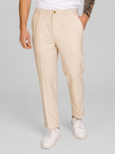 Pantalone uomo sartoriale in lino e cotone spigato con pinces – slim fit