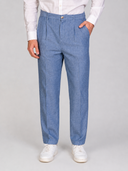 Pantalone uomo sartoriale in lino e cotone spigato con pinces – slim fit