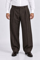 Pantalone classico sartoriale uomo in flanella di lana con pinces drop 0 - oversize fit