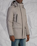 Giubbotto uomo in tessuto tecnico e cotone con cappuccio