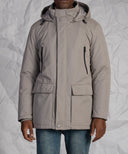 Giubbotto uomo in tessuto tecnico e cotone con cappuccio