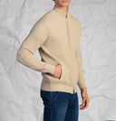 Cardigan uomo a coste con zip in misto lana