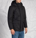 Giubbotto uomo in tessuto tecnico e cotone con cappuccio