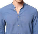 Camicia uomo in puro lino collo coreano tinta unita – slim fit
