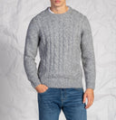 Maglia uomo girocollo con costine a trecce in misto lana