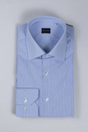 Camicia uomo Bagariny sartoriale in cotone popeline millerighe azzurro - regular fit