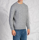 Maglia uomo girocollo con costine a trecce in misto lana