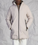 Giaccone uomo casual in tessuto tecnino e piumino reversibile con cappuccio