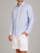 Camicia uomo in cotone e lino rigata collo francese – slim fit