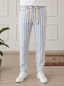 Pantalone uomo sartoriale in lino e cotone rigato - slim fit