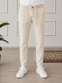 Pantalone uomo sartoriale in lino e cotone rigato - slim fit
