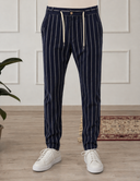 Pantalone uomo sartoriale in lino e cotone rigato - slim fit