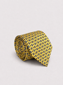 Cravatta uomo 3 pieghe in seta twill giallo tenue fantasia geometrica