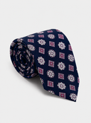 Cravatta uomo in pura seta blu con microfantasia rosa 3 pieghe