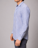 Camicia uomo in lino e cotone rigata collo francese – slim fit