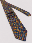 Cravatta uomo 3 pieghe in seta twill blu fantasia floreale geometrica