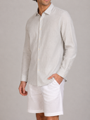 Camicia uomo in cotone e lino rigata collo francese – slim fit
