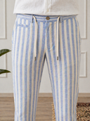 Pantalone uomo sartoriale in lino e cotone rigato - slim fit