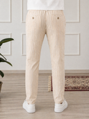 Pantalone uomo sartoriale in lino e cotone rigato - slim fit
