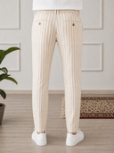 Pantalone uomo sartoriale in lino e cotone rigato - slim fit