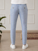 Pantalone uomo sartoriale in lino e cotone rigato - slim fit