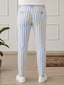 Pantalone uomo sartoriale in lino e cotone rigato - slim fit