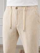 Pantalone uomo sartoriale in lino e cotone rigato - slim fit