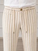 Pantalone uomo sartoriale in lino e cotone rigato - slim fit