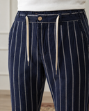 Pantalone uomo sartoriale in lino e cotone rigato - slim fit