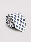 Cravatta uomo 3 pieghe in seta fantasia geometrica bianca e blu