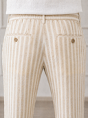 Pantalone uomo sartoriale in lino e cotone rigato - slim fit