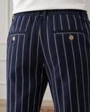 Pantalone uomo sartoriale in lino e cotone rigato - slim fit