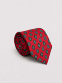 Cravatta uomo 3 pieghe in seta twill rossa fantasia geometrica
