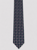 Cravatta uomo 3 pieghe in seta twill blu navy fantasia geometrica