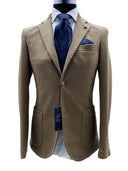 Giacca Blazer uomo 2 bottoni misto lana sfoderata operato cammello Made in Italy