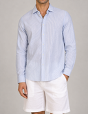Camicia uomo in cotone e lino rigata collo francese – slim fit