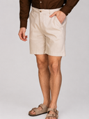 Bermuda uomo in lino e cotone con vita elasticizzata - slim fit