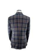 Giacca uomo sartoriale 2 bottoni in misto cotone/lana blu e marrone sfoderata