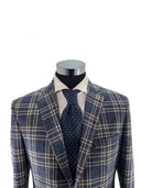 Giacca uomo sartoriale 2 bottoni in misto cotone/lana blu e marrone sfoderata