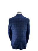 Giacca uomo sartoriale 2 bottoni in misto lana blu a quadri sfoderata