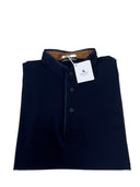 Polo uomo Ardenti in cotone elasticizzato blu con collo alla coreana