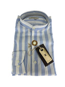 Camicia uomo in puro lino collo coreano medium fit azzurra/bianca Made in Italy